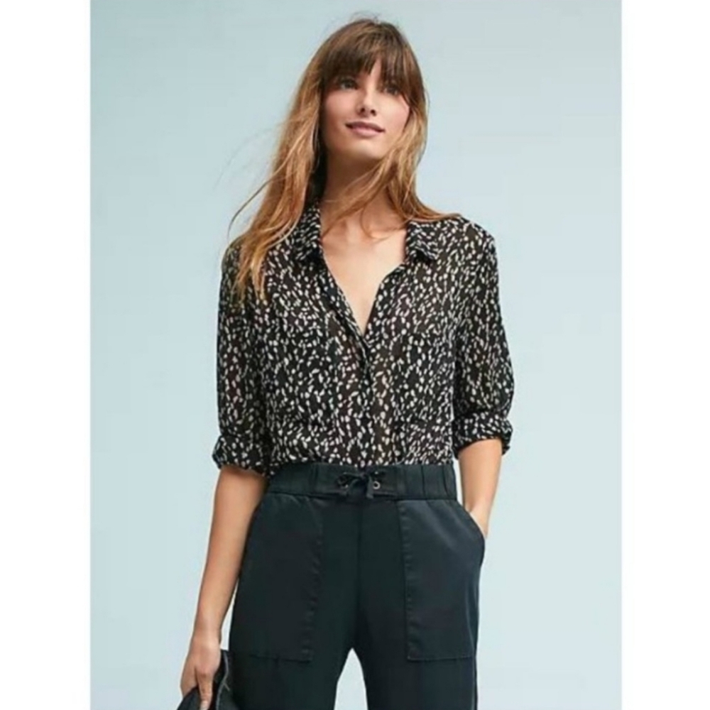 Anthropologie Cloth & Stone Leopard Speckle Boho Black Button Down Shirt - Small